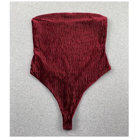 Naked Wardrobe Bodysuit Womens M Red Plush Velvet Tube Strapless Romantic Glam - Picture 1 of 12
